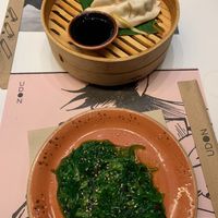 Gyozas with vegetables, wakame salad at UDON - Plenilunio in Madrid