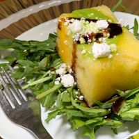 Yellow Watermelon, Arugula, Cashew "Feta", Fig Balsamic Vinaigrette at Juice By J in Grand Rapids