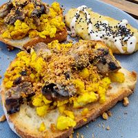 Tofu Scramble,  mushrooms on sourdough at The Yoga Place Cafe in Blacksmiths