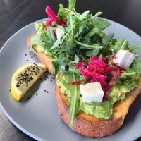Avocado on sourdough with macadamia feta at The Yoga Place Cafe in Blacksmiths