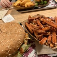 Pulled pork burger and cheese patty burger   at Las Vegan's - Kazinczy 11 in Budapest