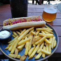 Moving mountains hot dog at Lost Brewing Co in Newquay