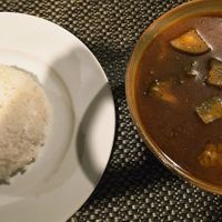 Rice with coconut vegetable curry at Long Beach Resort in Koh Rong