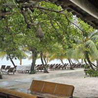 Seating places indoor and at the beach at Long Beach Resort in Koh Rong