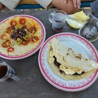 Vegan salty and sweet pancake with French press at Pancake 4 Paws in Ratnanagar