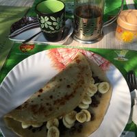 Vegan pancake with dark chocolate and bananas 🤤 at Pancake 4 Paws in Ratnanagar