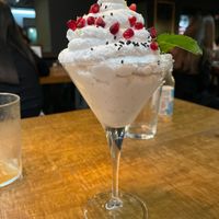 Coconut foam vegan dessert  at Pasapan in Segovia