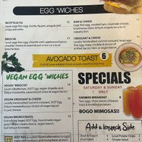 Clear vegan section of breakfast menu  at NOMZ in Akron