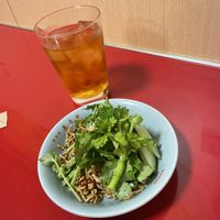 Cold tofu salad, oolong highball  at Izakaya Masaka in Tokyo