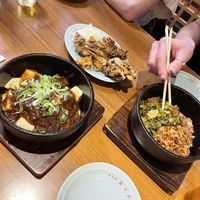 Shiitake mushroom, mapo tofu and lurofan (soy mince)   at Izakaya Masaka in Tokyo