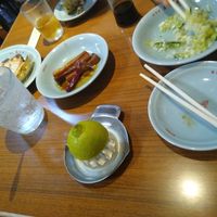 Lemon sour, menma, gyoza at Izakaya Masaka in Tokyo
