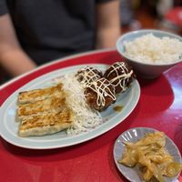 Gyoza and some karaage lunch  at Izakaya Masaka in Tokyo