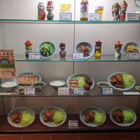 Plastic samples of offerings at Izakaya Masaka in Tokyo