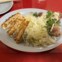 Lunch set with karage and gyoza.   at Izakaya Masaka in Tokyo