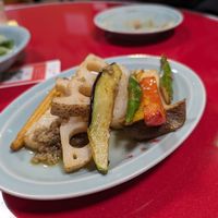 Fried vegetables with special sauce at Izakaya Masaka in Tokyo