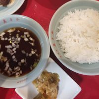 Accompaniments for the lunch set - soup, pickles, and rice at Izakaya Masaka in Tokyo
