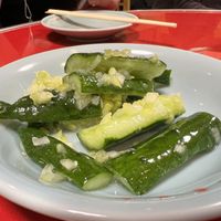 Cucumber with spring onion and ginger. I liked it, was crunchy and fresh    at Izakaya Masaka in Tokyo