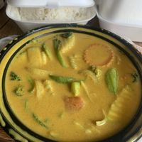 Yellow Veggie Curry with White Rice at Sunny Thai in Arlington