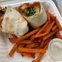 Wooly Bully Wrap with Sweet Potato Friess  at B-Side Grill in New Paltz