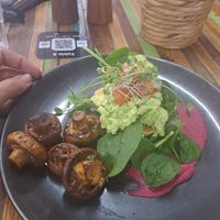 Tiny piece of bread. Paid extra for the mushrooms ontop of $17.90 just for the avo on toast at The Junction Cafe in Tannum Sands