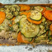 courgette and carrot 'coca' = traditional Mallorcan pastry   at Eco Sa Teulera in Manacor
