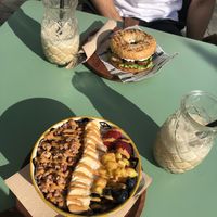 Açaí bowl and tofu bagel  at Super Be Juicery in Marbella