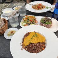 Red rice with tofu, spaghetti with mushrooms and buckwheat saladd  at Tedone in San Sebastian