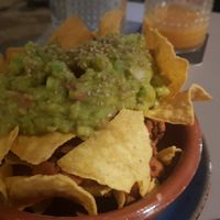 Nachos with guacamole and vegan chili (minus the cheese) at Blat al Sac in Mallorca