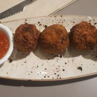 Spinach, apple and coconut milk croquettes with sweet chilli sauce at Blat al Sac in Mallorca