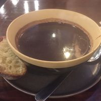 Black bean soup  at Common Good Harlem in New York City