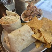 Vegan burritto, sweet potato mash and chip n salsie   at Black Sheep in Charleston