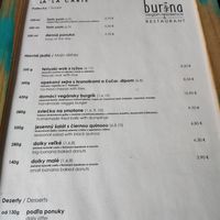Menu at Burina in Liptovsky Mikulas