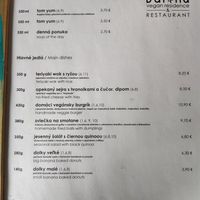 Menu at Burina in Liptovsky Mikulas