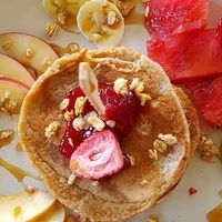 Very good pancakes with fruit for breakfast. at Burina in Liptovsky Mikulas