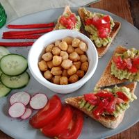 Another breakfast at Burina, chickpeas, veggies and avocado toast. at Burina in Liptovsky Mikulas