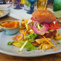 Amazing juicy burger, with quality home potatoes, vegan cheese, delicious! at Burina in Liptovsky Mikulas