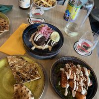Heritage carrots, house falafel and humous, skin on fries and flatbread pictured. Also had the baba ganoush dip and mushroom kebab which was amazing!  at Hafla Hafla in Liverpool