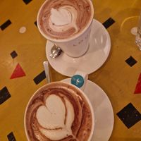 Vegan hot chocolates- one with soya milk and caramel syrup. The other with coconut milk at Lounges - Piero Lounge in Nuneaton