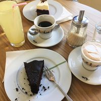 Chocolate cake and Lemon-ginger lemonade at Bio-Cafe Kieselstein in Potsdam