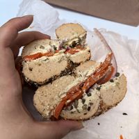 Everything bagel with carrot lox  at Pigeon Bagels in Pittsburgh