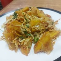 Fried tofu with saseme and soybean salad, arroy mak mak at Shan Food in Chiang Mai