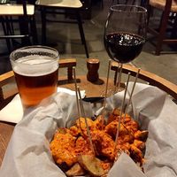 Turia beer, Spanish wine, and Bravas "La Regional"... the best patatas bravas in Valencia!!! at La Fabrica de Hielo in Valencia