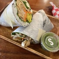 Vegan Inari Tofu Burrito (1/2 rice, 1/2 salad base) with green sriracha   at Up Roll Cafe in Kailua