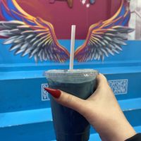 blue wellness latte (butterfly pea + coconut sugar + ginger, I added vegan protein too!) #Veganuary at Dasher & Crank in Miami