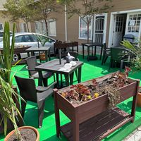 Outdoor seating in rear. at Vegiterranean Kitchen in Moorpark