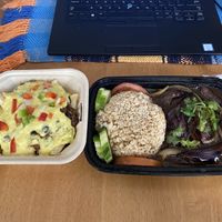 Chili Cheese Fries and Holy Eggplant with Brown rice at Loving Hut in Norcross