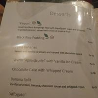 Menu at Asmara in 