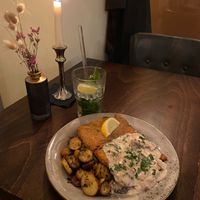 Schnitzel with mushroom sauce  at Försters in Berlin