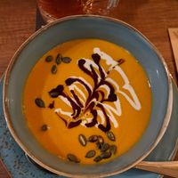 Delicious pumpkin soup but without bread. at Försters in Berlin