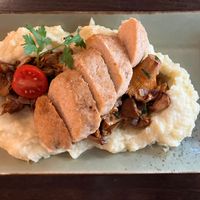 Grilled chicken breast with sautéed chanterelles and truffled mashed potatoes at Försters in Berlin